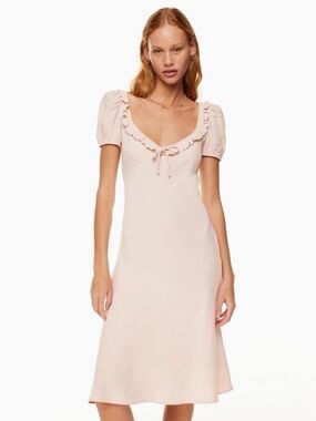 Sunday Best by Aritzia Pink Ruffle Puff Sleeve Midi Dress Size S